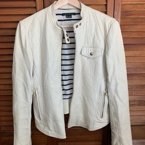 Theory White Leather Motorcycle Jacket